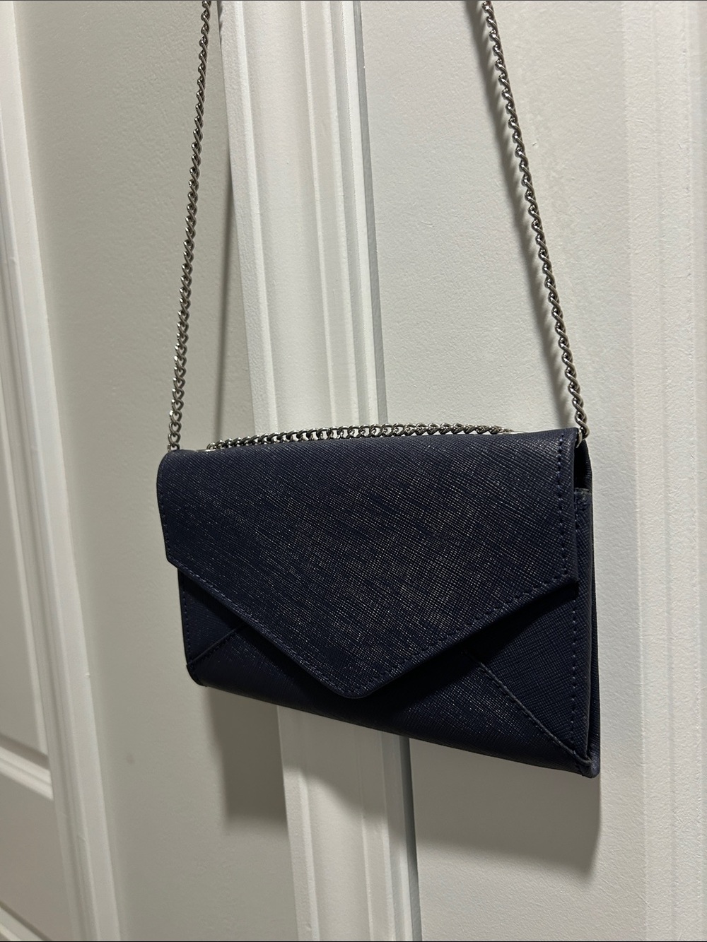 Barneys New York Navy Envelope Wristlet with Silver Chain